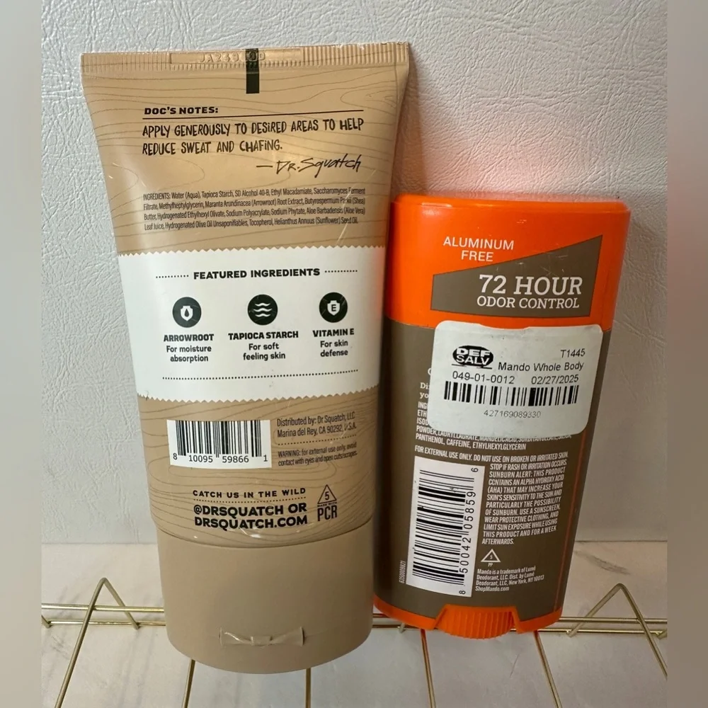 Dr. Squatch Men's Natural Anti-Chafing Precision Deodorant & Mando Deodorant New